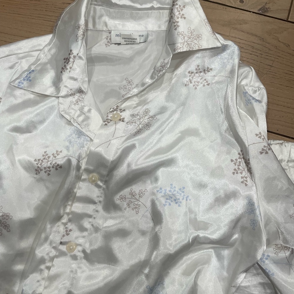 White Satin Shirt with Floral Pattern Pajama Set